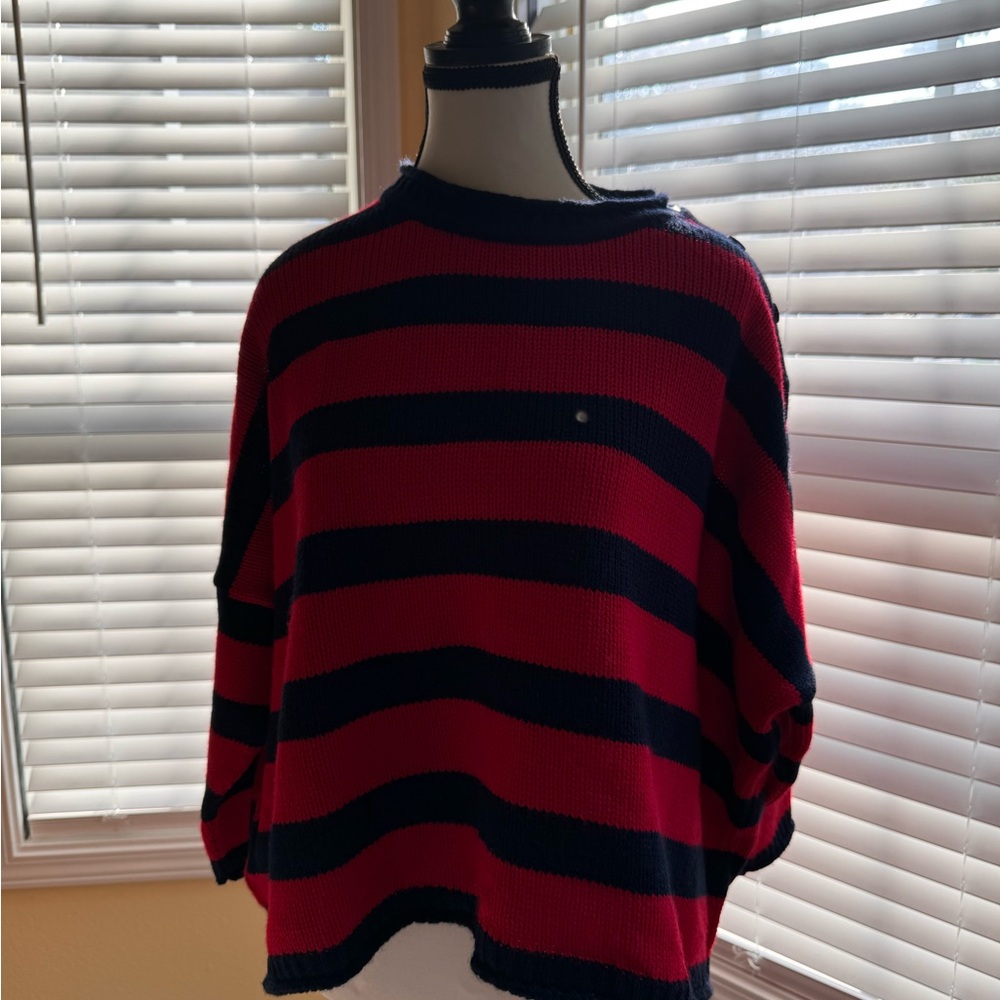 Mersea, OS - Red|Blue sweater with three-quarter length sleeves. Never worn!